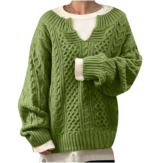 Blusa de manga larga para mujer, color sólido, cuello redondo, informal, holgada, de punto Pompotops hdfakjf10328