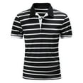 thumbnail image 3 of Mens Striped Golf Polo Shirt Moisture Wicking T Shirt Short Sleeve Tee Summer Black L, 3 of 8