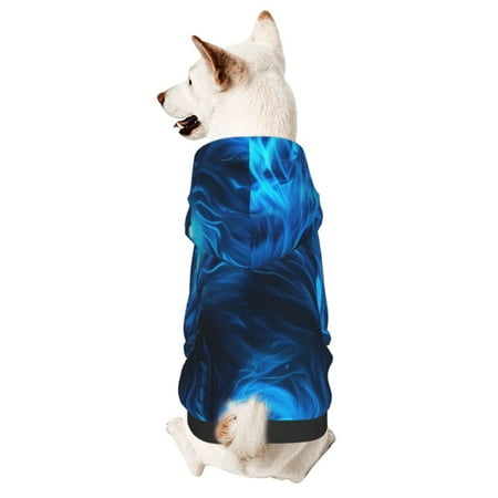 Haiem Ice Blue Fire Wolf for Winter Dog Hoodie Sweatshirts with Pockets Warm Dog Clothes for Small Dogs Chihuahua-Medium