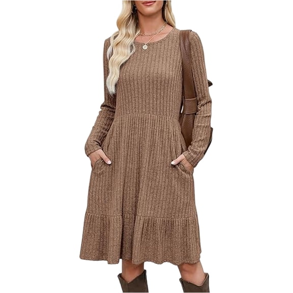 WTOBBY Women's Fashion Long Sleeve Dress Relaxed Fit Casual Elegance, Versatile Tunic Style Suitable for Work, Weekend and Various Occasions,Black M