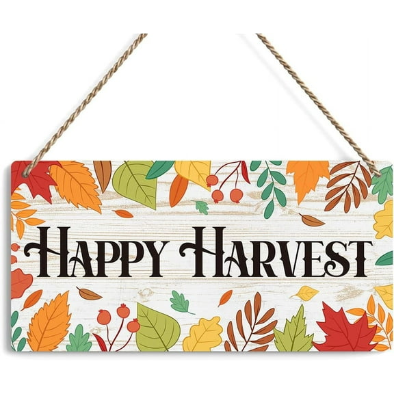 Novelty Happy Harvest Leaves Autumn Wooden Signs Decoration Fall Rustic Hanging Plaque Wall Art Sign Wall Decor for Farmhouse Home Office 8x12 Inch