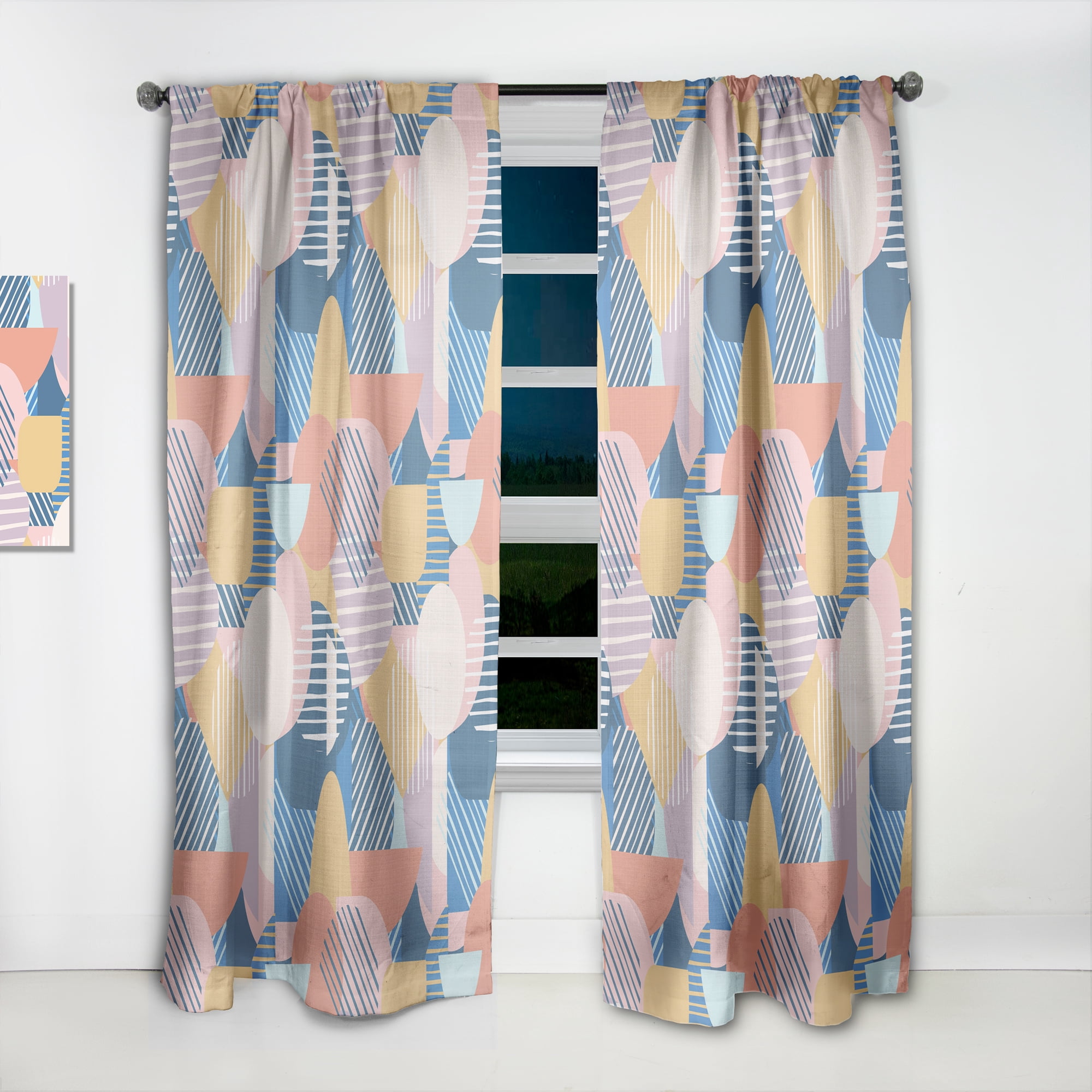 Designart 'Trendy Contemporary Geometry Retro Pattern' Mid-Century Modern Curtain Panel