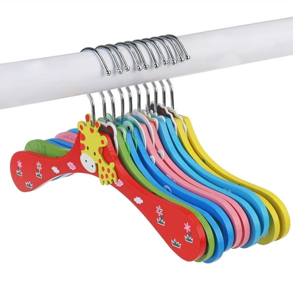 Set of 10 Wooden Clothes Hangers with Metal Hooks, Assorted Colors, Perfect for Small Garments and Kids' Clothing