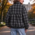 thumbnail image 4 of Xdegoge Bomber Jackets for Women Fall Plaid Stand Collar Long Sleeve Zip Up Outerwear Fall Winter Lightweight Casual Vintage Streetwear Coats Black XXL, 4 of 8