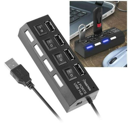 Insten 4-Port USB 2.0 Hub with Individual On Off Power Switches and LEDs Multiple Usb Hub (Best Powered Usb 2.0 Hub)