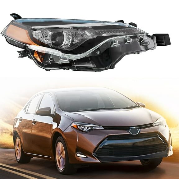 Labwork Headlights Assembly Black Chrome Headlamp Housing Fit for 2017 2018 2019 Toyota Corolla, Front Right (Passenger Side)