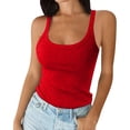 thumbnail image 2 of Women's Sleeveless Tank Top Form Fitting Scoop Neck Ribbed Knit Basic Cami Shirts Red M, 2 of 6