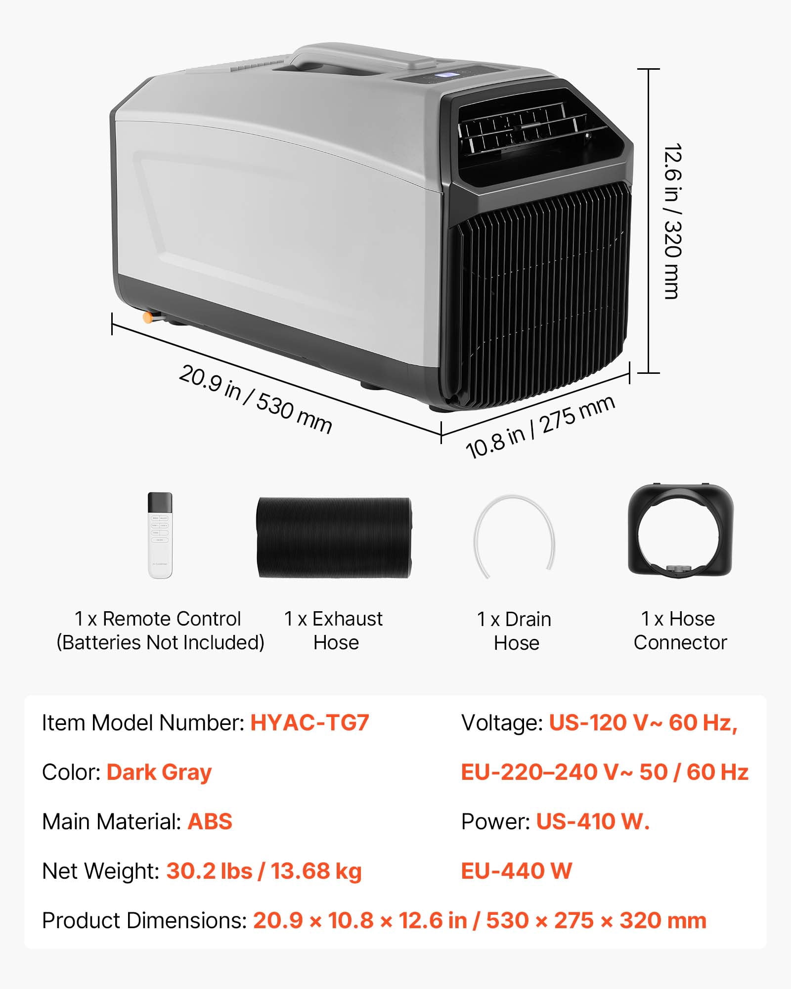 VEVOR Portable Camping Air Conditioner 3050 BTU, Tent AC Unit with Hose, Remote & Touch Control, 61–90°F Adjustable, 150 m³/h High Airflow, Low Noise, Ideal for Tent. RV, Outdoor Cooling, Dark Grey