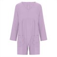 thumbnail image 6 of RKSTN Short Jumpsuits for Women Plus Size Long Sleeve V Neck Pleated Texture Baggy Beach Vacation Outfits for Women with Pockets (Purple ,XL), 6 of 6