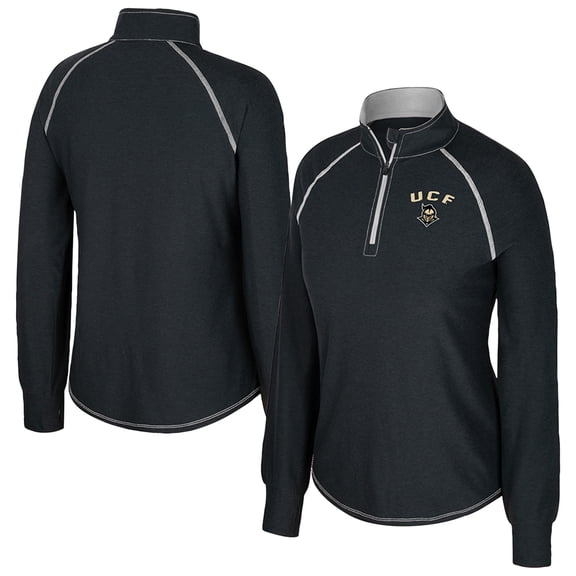 Women's Colosseum Black UCF Knights Bikram Raglan Quarter-Zip Top