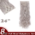 thumbnail image 2 of Extensions de Cheveux Bouclés 17” 8 Pcs Tête Complète à Clipser Synthétiques 8 Pcs 18 Clips Postiche Longue Vague Design Tendance pour Femmes Dames Filles Blond Cendré Mélangé Blond Délavé-140g, 2 of 4