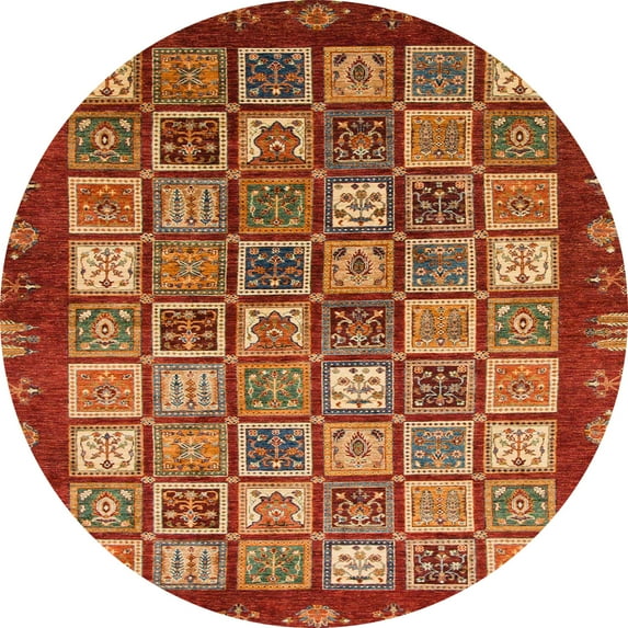 Ahgly Company Indoor Round Abstract Red Abstract Area Rugs, 4' Round
