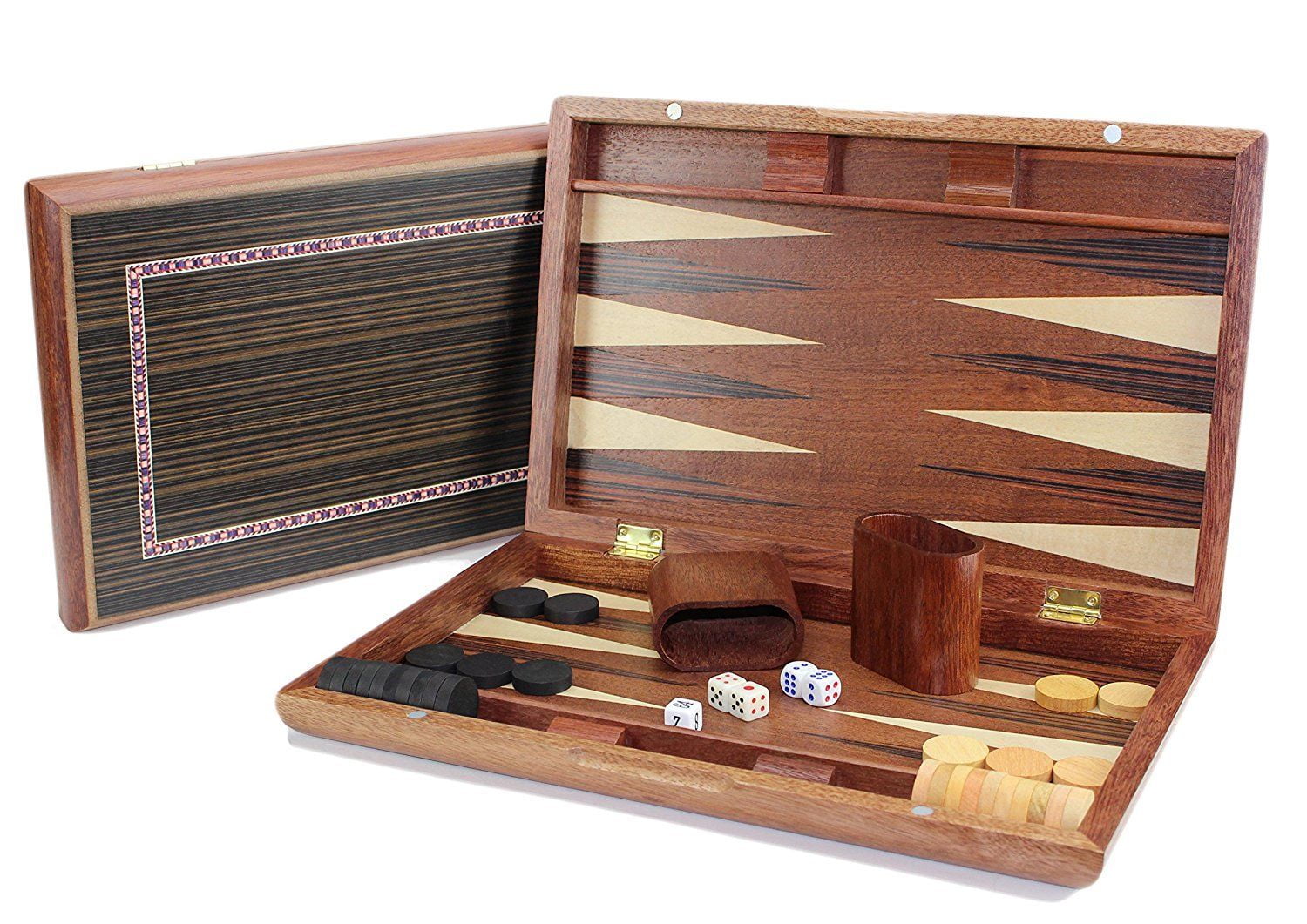 16" Classic Backgammon Set Brown Wooden Portable Travel Folding Case 