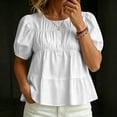 thumbnail image 5 of LEKWK Babydoll Tops for Women Puff Short Sleeve Cute Peplum Tops Pleated Casual Loose Fit Flowy Blouses Summer Beach Vacation Going Out Outfits, 5 of 5