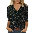 thumbnail image 2 of Homenesgenics Sequin Tops for Women Spring Plus Size Womens Clothes Fashion Casual Sparkling Print V-Neck 3/4 Sleeve Long Sleeved Tops(Black,XXXXL), 2 of 5