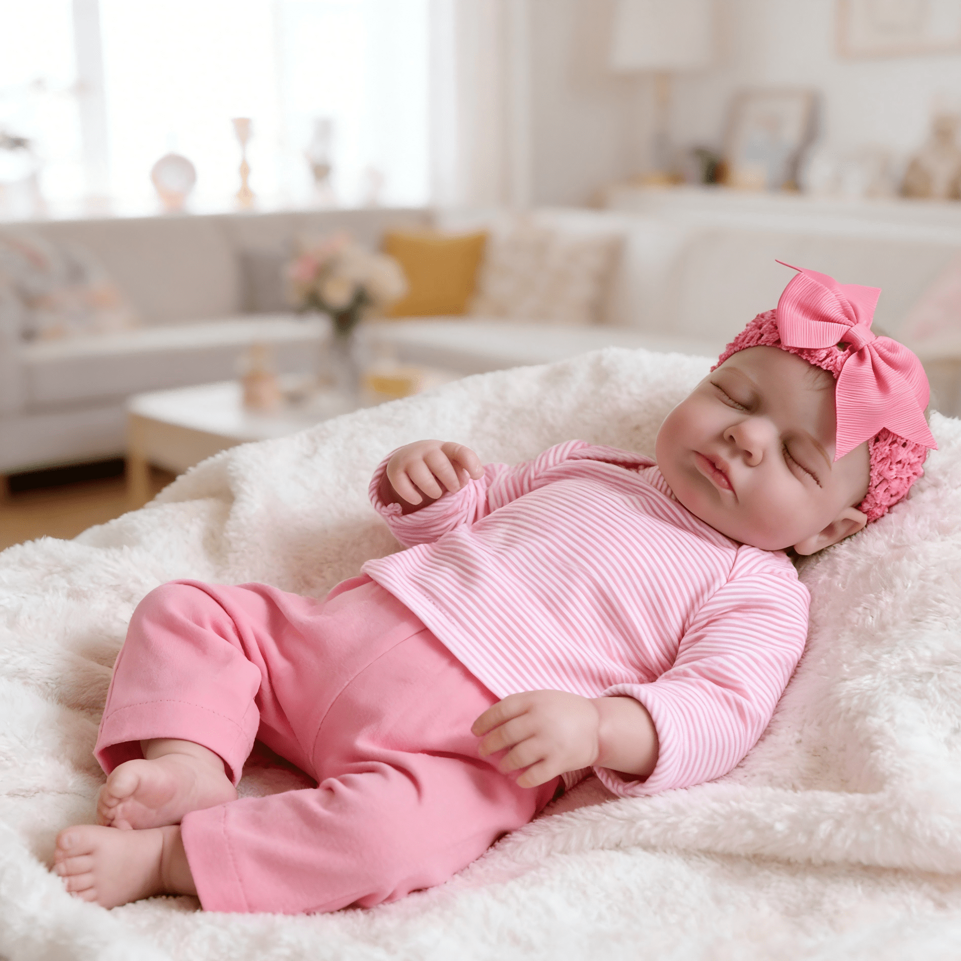 iCradle Cute Lifelike Handmade Sleeping Reborn Baby Dolls Girl 19 Inch 48 cm Soft Cloth Body Painted Hair Realistic Newborn Baby Dolls with Pink Clothes for Kids Age 3+