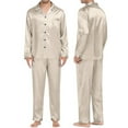 thumbnail image 2 of YDFCWXW Womens Satin Pajamas Set Classic Long Sleeved and Long Pants Sleepwear Loungewear (Beige, 3XL), 2 of 5
