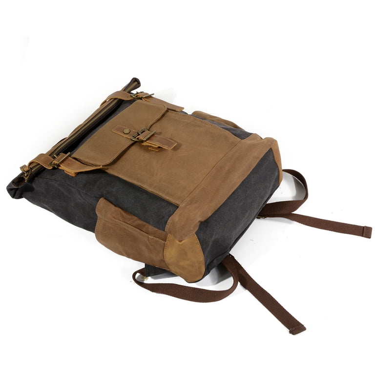 canvas backpack w leather trim with Made with durable cotton canvas Lmagice Genuine Leather Canvas waxed