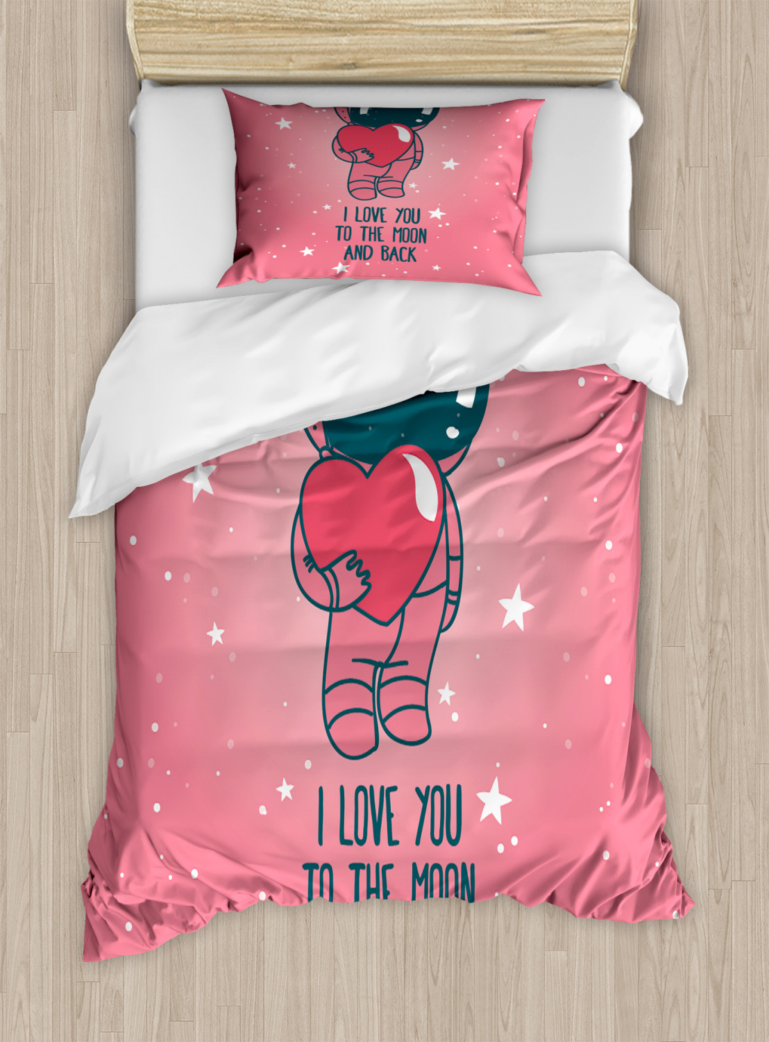 Valentines Duvet Cover Set Twin Size, I Love You to the Moon and Back