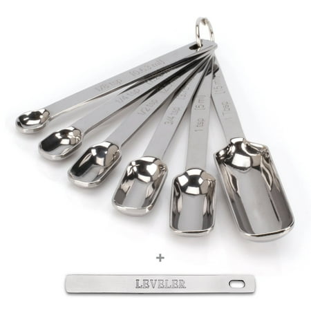 Home Depot Molding - 2LB Depot Premium 18/8 Stainless Steel Measuring Spoons - Set of 6 with Bonus Leveler Narrow Accurate Measuring Spoon Design Fits in Spice Jars