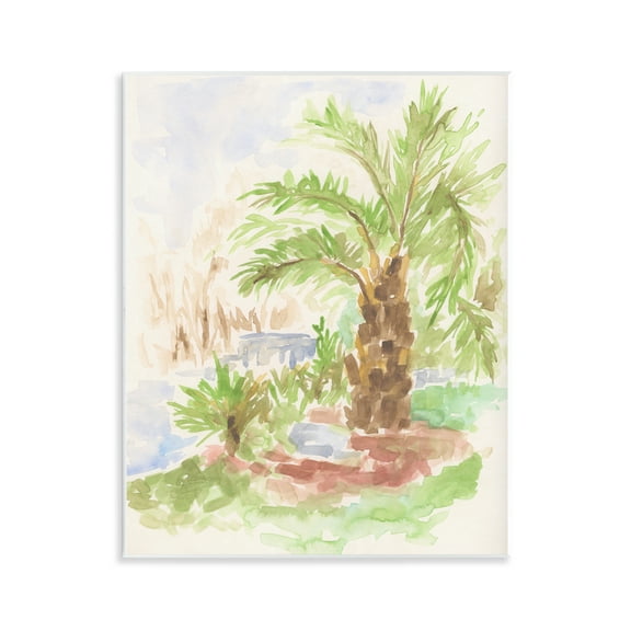 Stupell Industries Palm Tree River's Edge Landscape & Nature Painting Unframed Art Print Wall Art, 11 x 14
