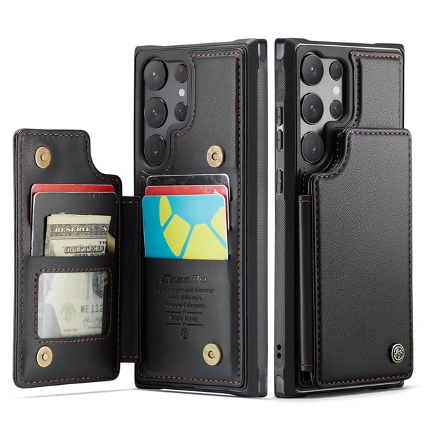 Funda para Samsung Galaxy S23 Ultra con tarjetero, funda tipo cartera para hombre y mujer con bloqueo RFID, funda de piel resistente con soporte y cierre magnético, a prueba de golpes