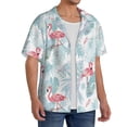 thumbnail image 4 of Wukai Tropical Flamingo Men's Casual Short-Sleeve Button Down Shirt - Lightweight Summer Dress Shirt for Daily Wear-Large, 4 of 7