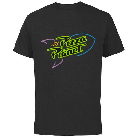 Disney Pixar Toy Story Pizza Planet Rocket Ship Neon T-Shirt - Short Sleeve Cotton T-Shirt for Adults - Customized-Black
