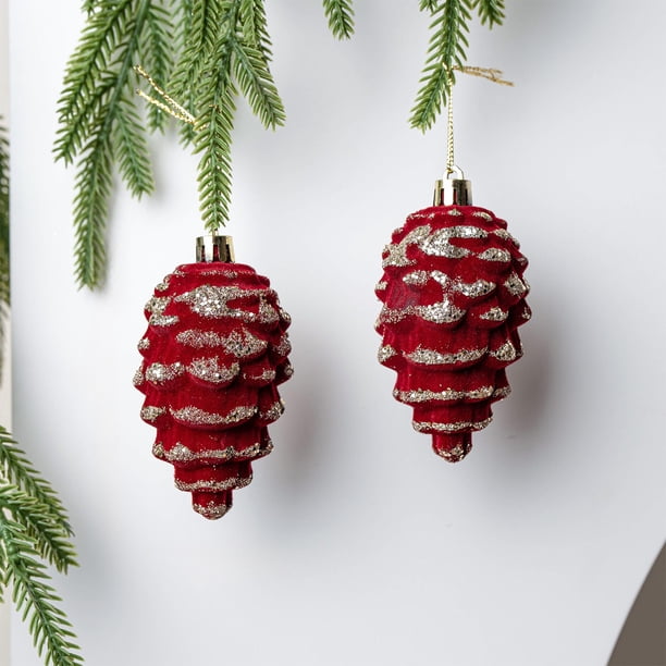 Adornos Colgantes Flocados Para Ventanas De Rboles De Navidad, Flocados, 2 Pulgadas, Tamao Pequeo, Para Colgar En Rboles De Navidad, Para Colgar En Ventanas, Paquete De 1, Rojo, UKHBMC