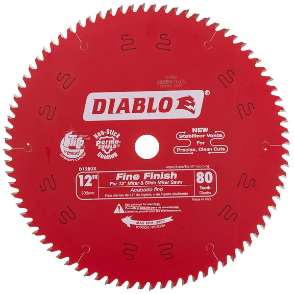Freud D1280X 12-Inch 80 Tooth ATB Crosscutting Saw Blade with 1-Inch Arbor, Red
