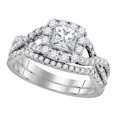 thumbnail image 1 of 14kt White Gold Womens Diamond Princess EGL Certified Bridal Wedding Engagement Ring Band Set, 1 of 1
