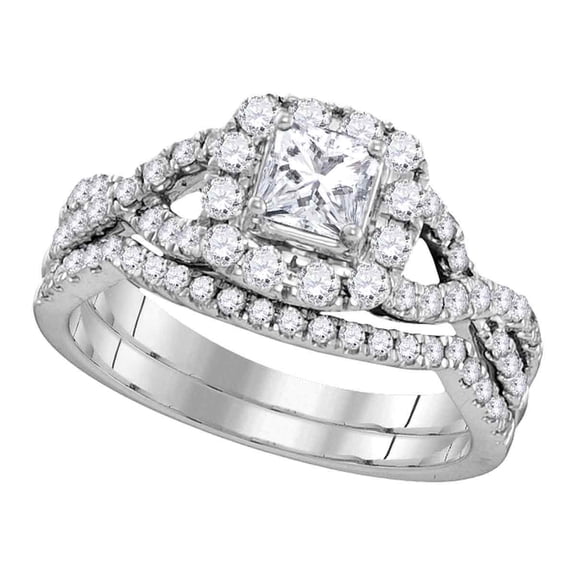 14kt White Gold Womens Diamond Princess EGL Certified Bridal Wedding Engagement Ring Band Set