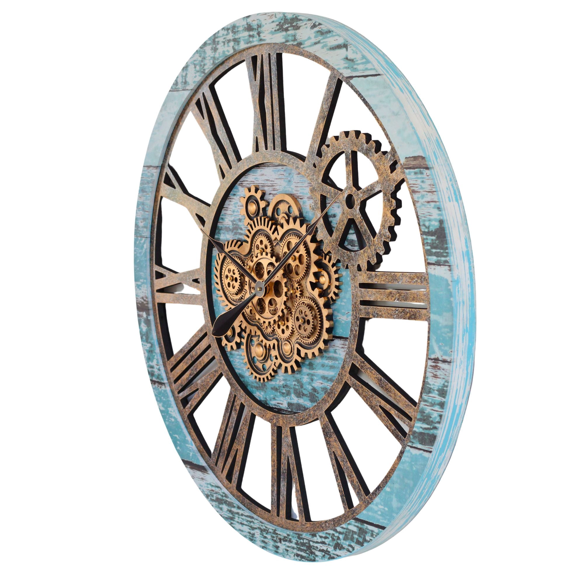 THE GEARS CLOCK Wall Clock with Real Moving Gears AM-LI_ 36 in Round Aqua-Green