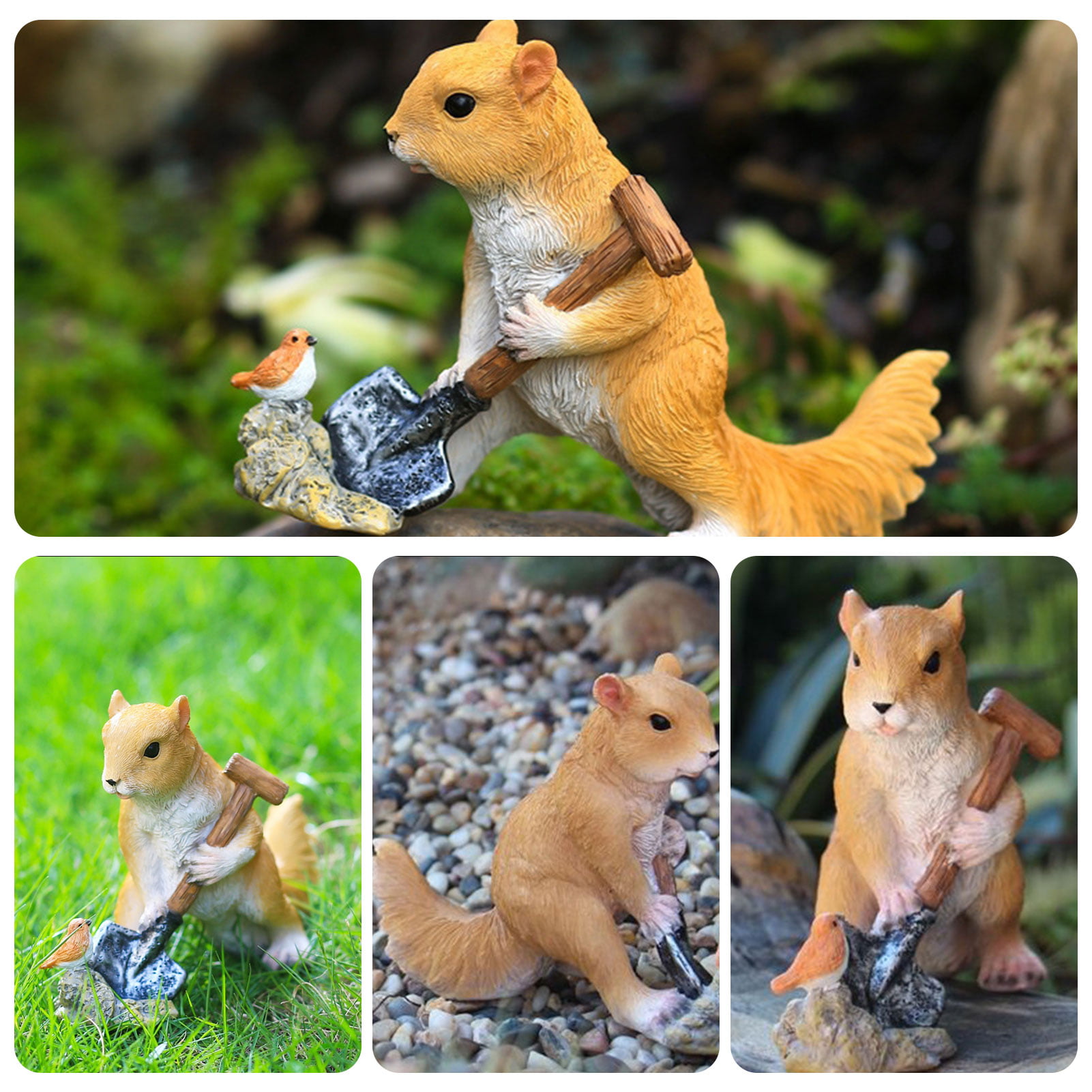 Red Squirrel Sculpture Nut Base Resin Garden Lawn Animal Ornaments Home Decor 