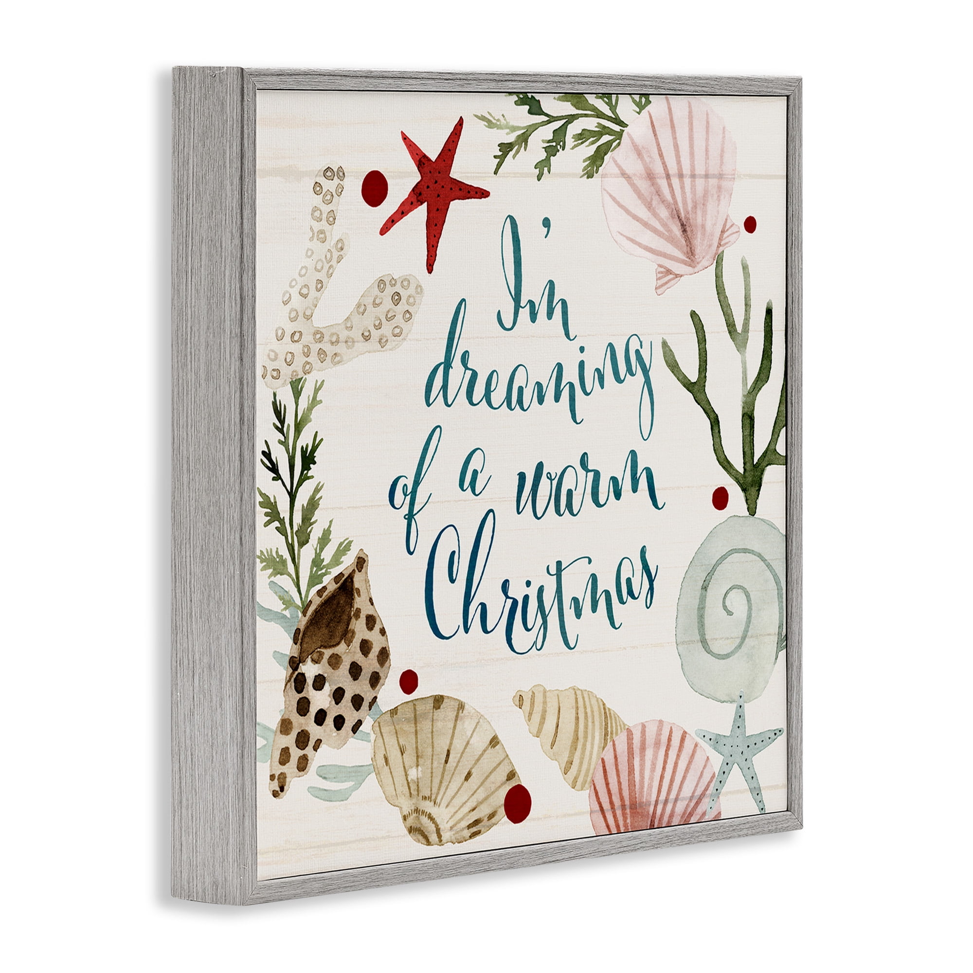 Stupell Industries Dreaming of Warm Christmas Phrase Holiday Painting Gray Framed Art Print Wall Art, 12 x 12