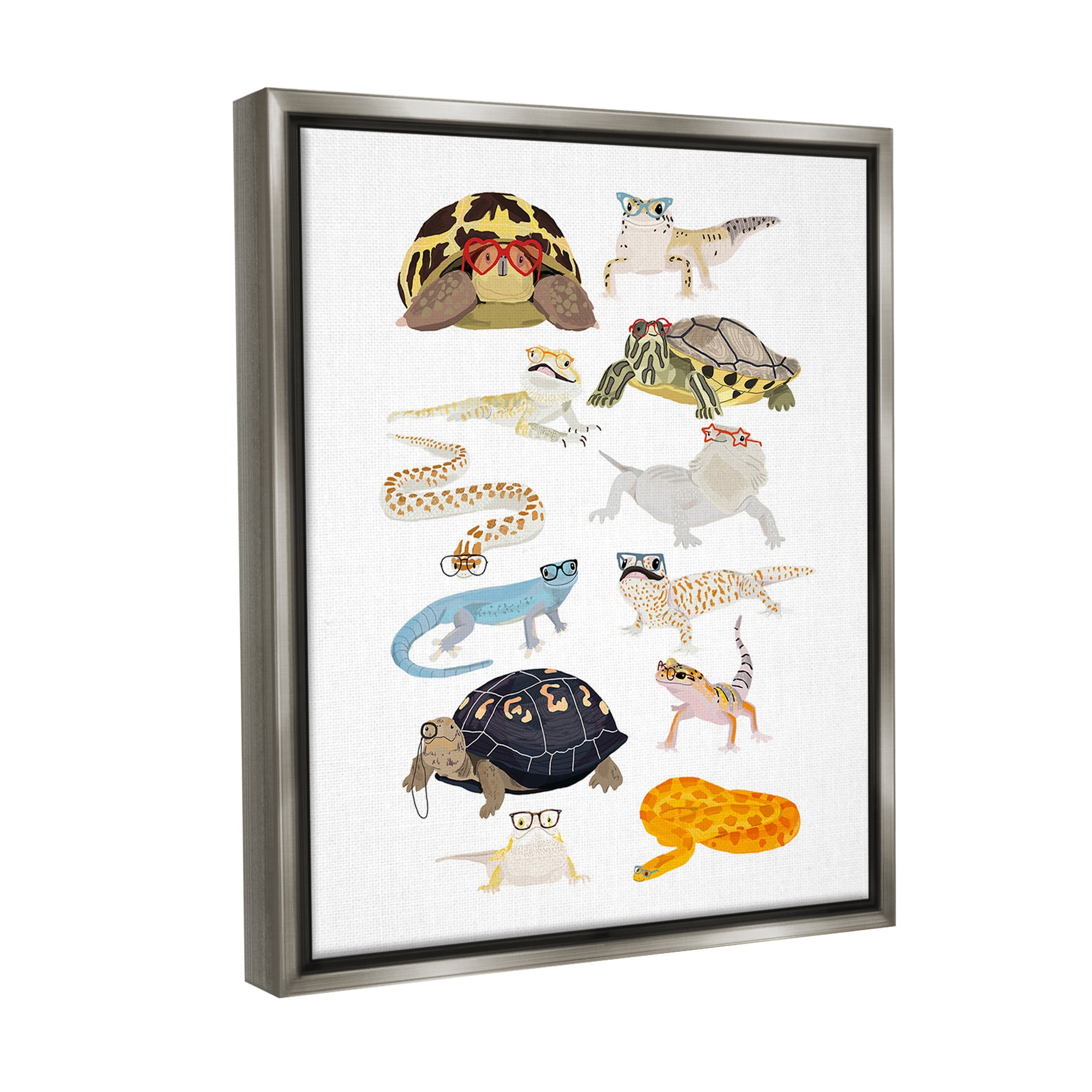 Stupell Industries Hipster Glasses Reptiles Animals & Insects Painting Gray Floater Framed Canvas Art Print Wall Art, 17 x 21
