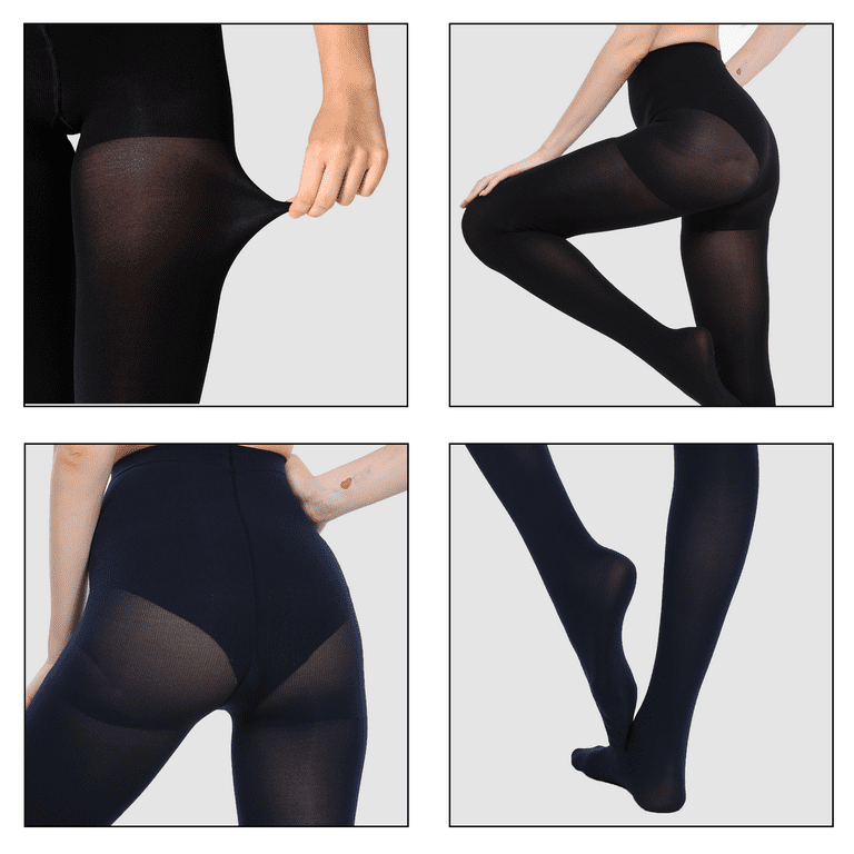 Manzi 3 Pairs Lady Run Resistant Control Top Panty Hose Opaque Tights  Women's Blackout Tights