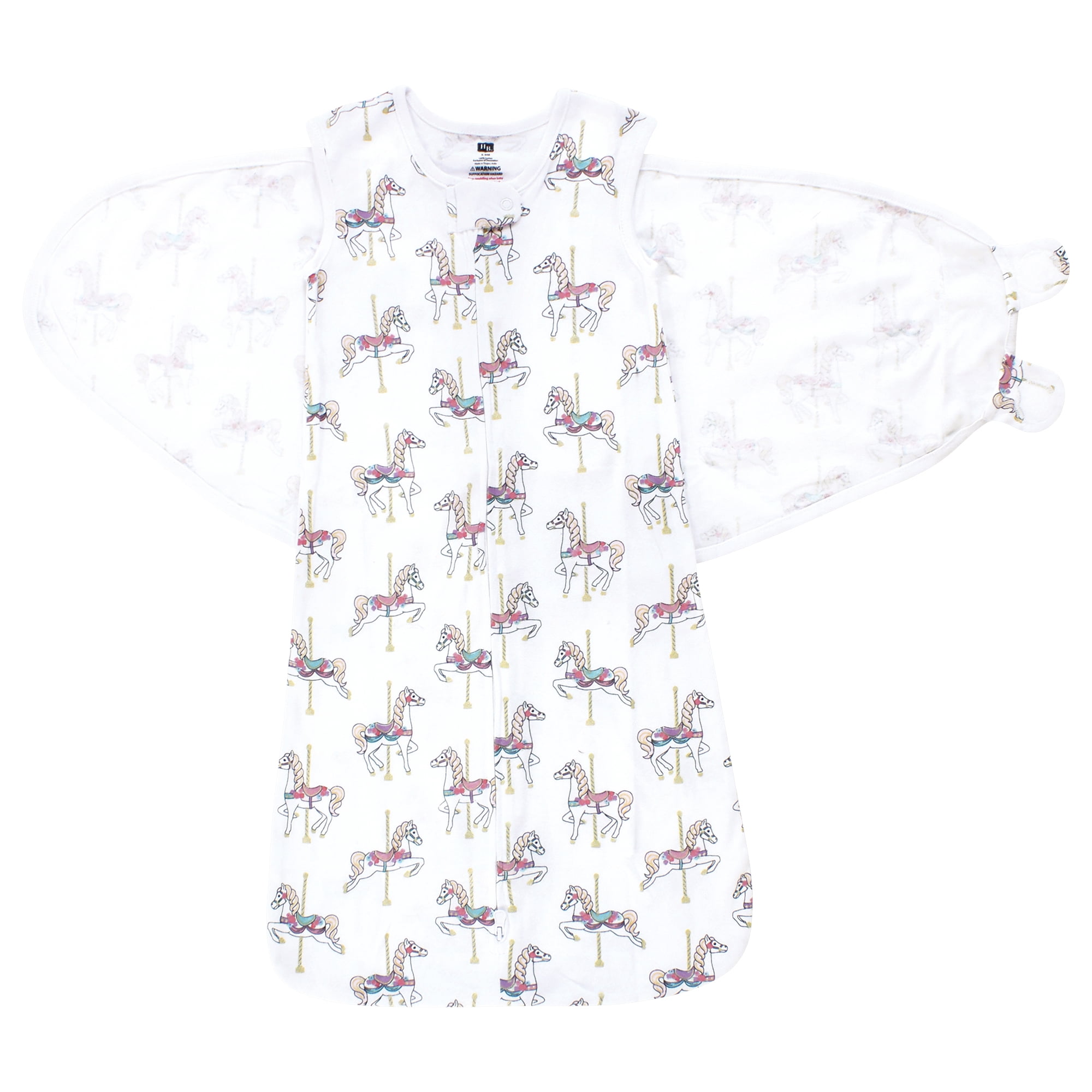 Hudson Baby Infant Girl Convertible Swaddle Sleep Sack, Carousel Horse, 3-9 Months