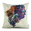 18 x 18 Cotton Linen Colorful Lion Head Print Decorative Square Zipped Pillowcase