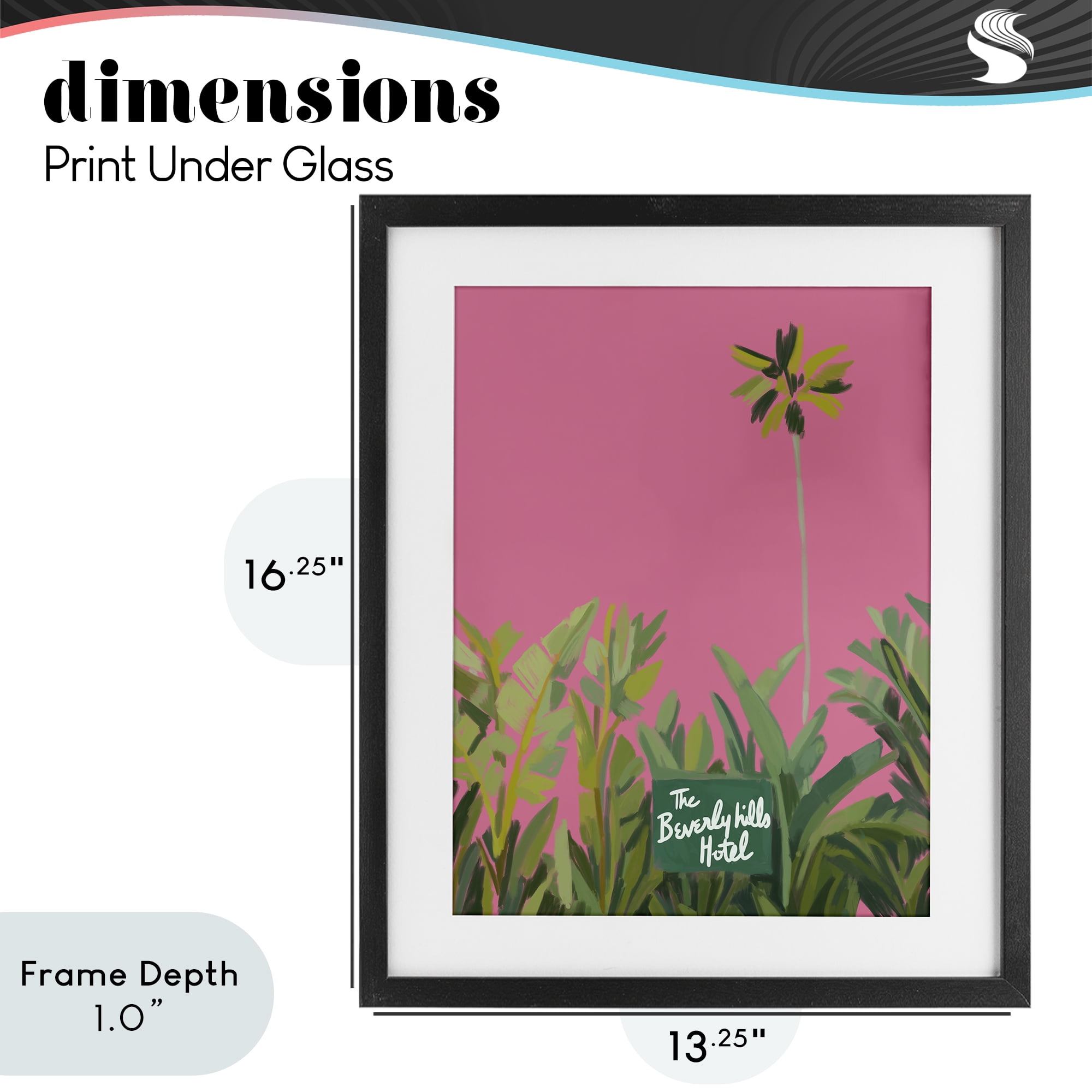 Stupell Industries Beverly Hills Pink & Green Black Framed Print Under Glass, design by Amelia Noyes