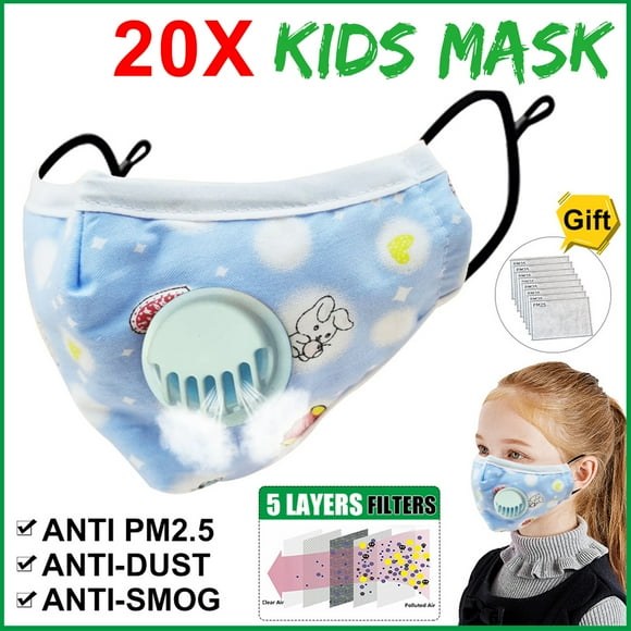 20Pcs Children Anti-Dust 5 Layer Kids Face Mask with Breathing Valve & 40 Filter Pads