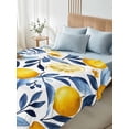 thumbnail image 4 of Queen Size Flat Sheet Only, Yellow Lemon Soft Brushed Microfiber Bed Sheets, Blue Flower Leaves Spring Summer Plant Hotel Quality Breathable Bedding Top Sheet, Easy Care, 90"x102", 4 of 9