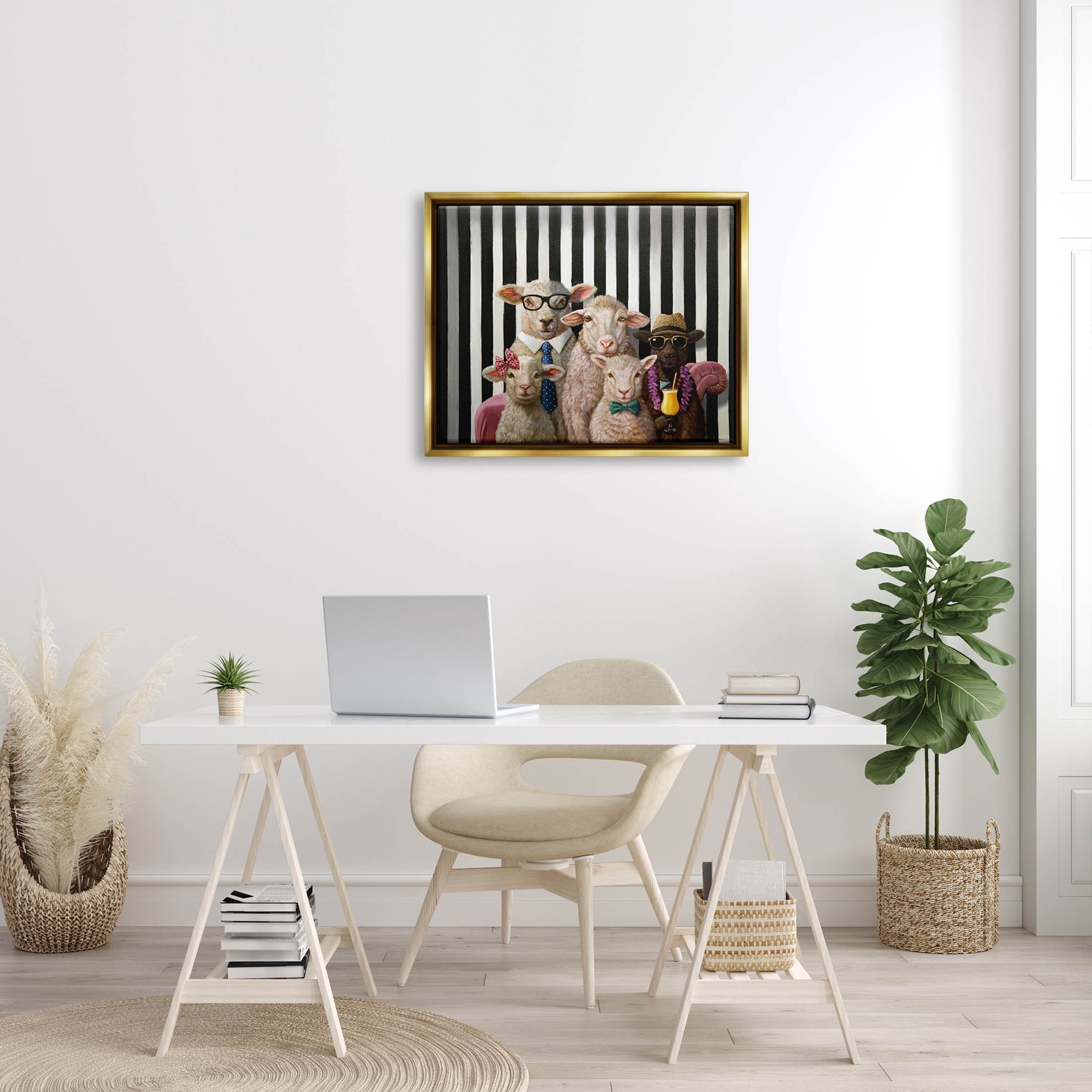Stupell Industries Traditional Sheep Family Portrait Painting Metallic Gold Floating Framed Canvas Print Wall Art, Design by Lucia Heffernan