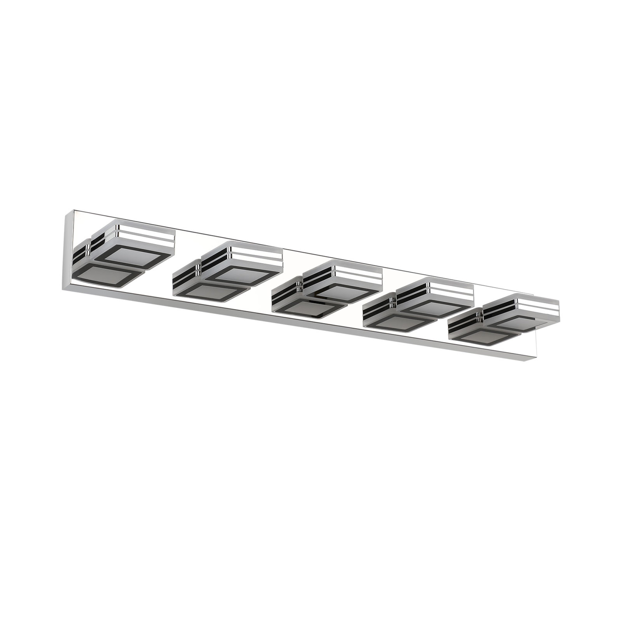 Leumius Modern 5-Light LED Vanity Light, Square Acrylic Lampshades Wall Mount Fixture for Mirror, Bathroom, Bedroom and Hallway Chrome