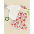 thumbnail image 4 of vera natura Baby Girl Birthday Set Letter Print Short Sleeve Romper with Floral Flare Pants and Headband 3 Pcs Outfit, 4 of 9