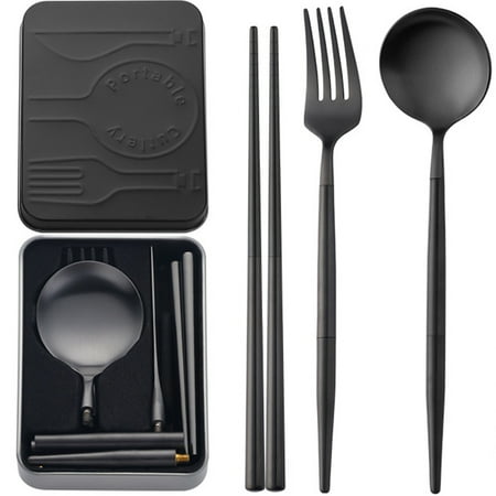 

Portable Cutlery Set Travel Cutlery Set Detachable Portable Utensil 304 Stainless Steel Reusable Pocket Sized Cutlery Set with Box Camping Tableware Chopstick Fork Spoon for Travel