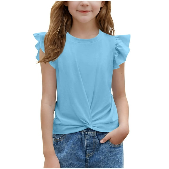 Aofany Toddler Baby Girl Ruffle Tshirt Tops for Little Girls Summer Casual Round Neck Short Sleeve Shirts Tops 5-13T