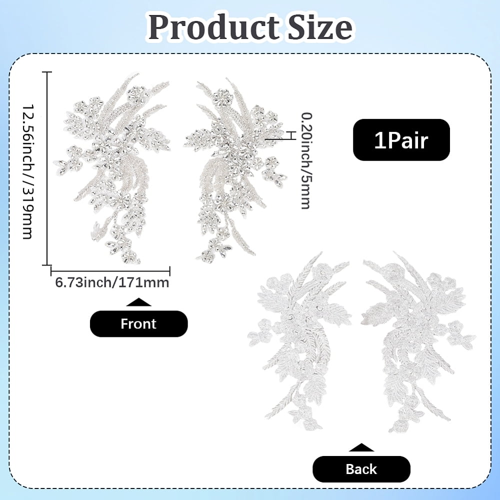 2Pcs Rhinestone Beaded Floral Embroidered Appliques Handmade 3D Shiny Bling Sequins Stone Embroidery Flower Lace Trim Applique Patches for Sewing Making Dress Gowns Wedding Clothes DIY
