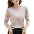 thumbnail image 1 of HUITKMM Chandail à Manches Longues pour Femme Col Rond T-Shirt à Manches Longues à Rayures Contrastées T-Shirt de Base pour Femme avec Art Rétro Haut Frais T-Shirt, 1 of 5