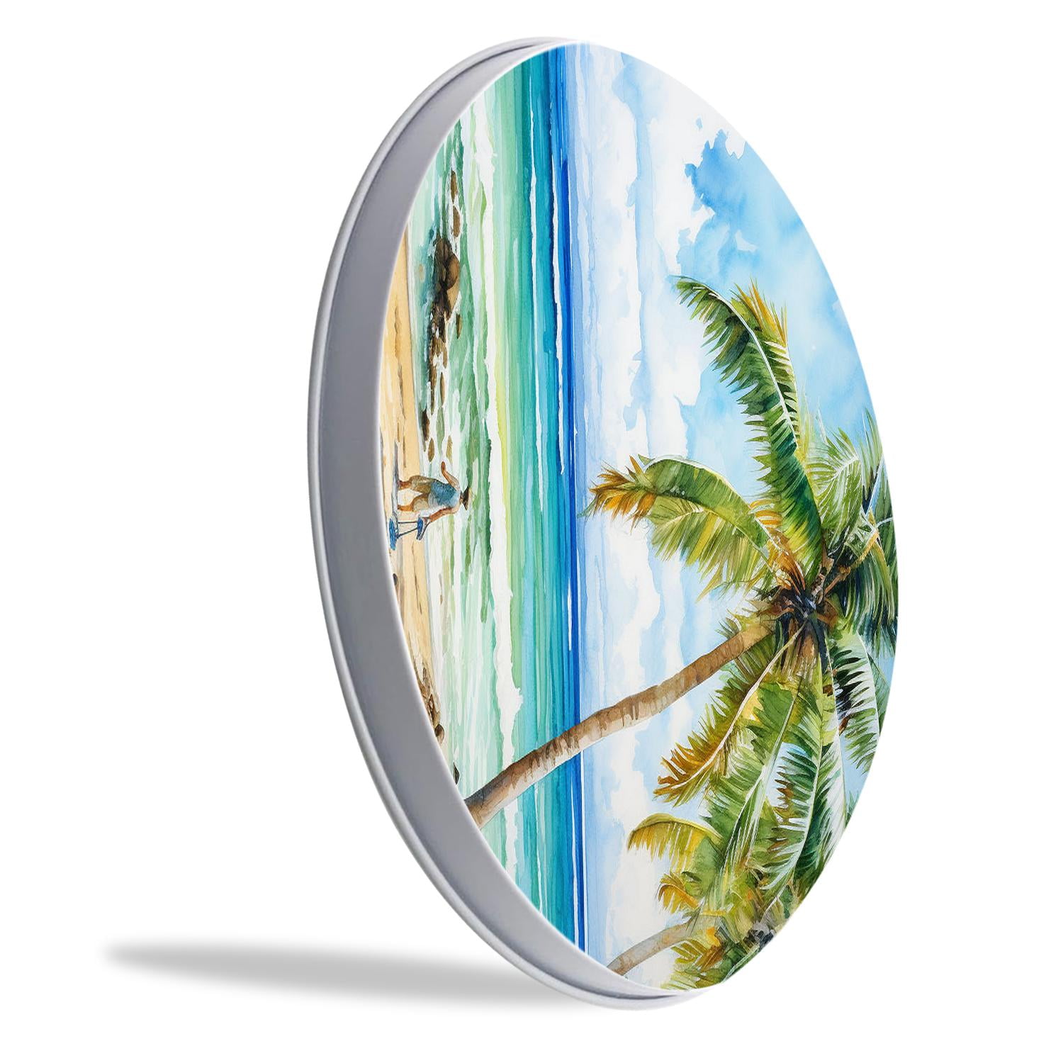 Decorative Stove Burner Covers 4 Pcs Metal Round Stove Burner Covers 8Inch And 10Inch for Home Decor Cooktop Decorative ,Ocean Beach Palm Tree Oil Painting colorful